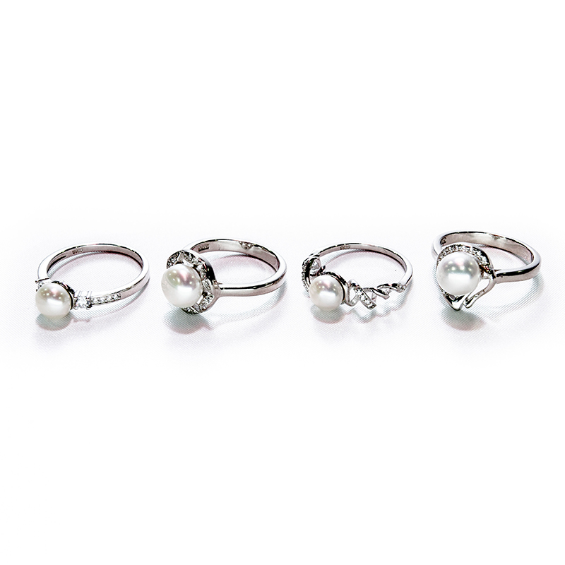 Elegant round single pearl diamond cut silver pearl set