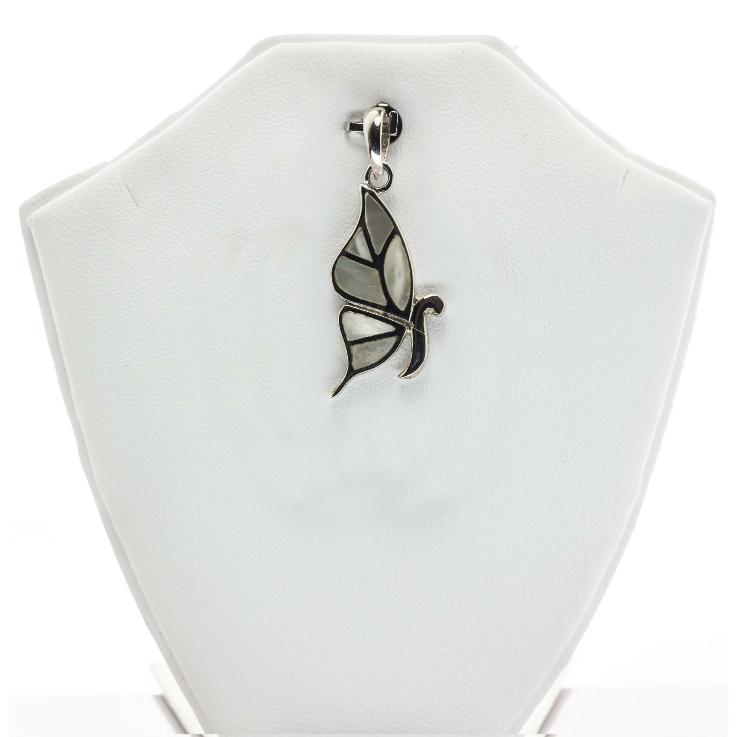 Butterfly Engraved Mother of Pearl Fine Silver Pendant