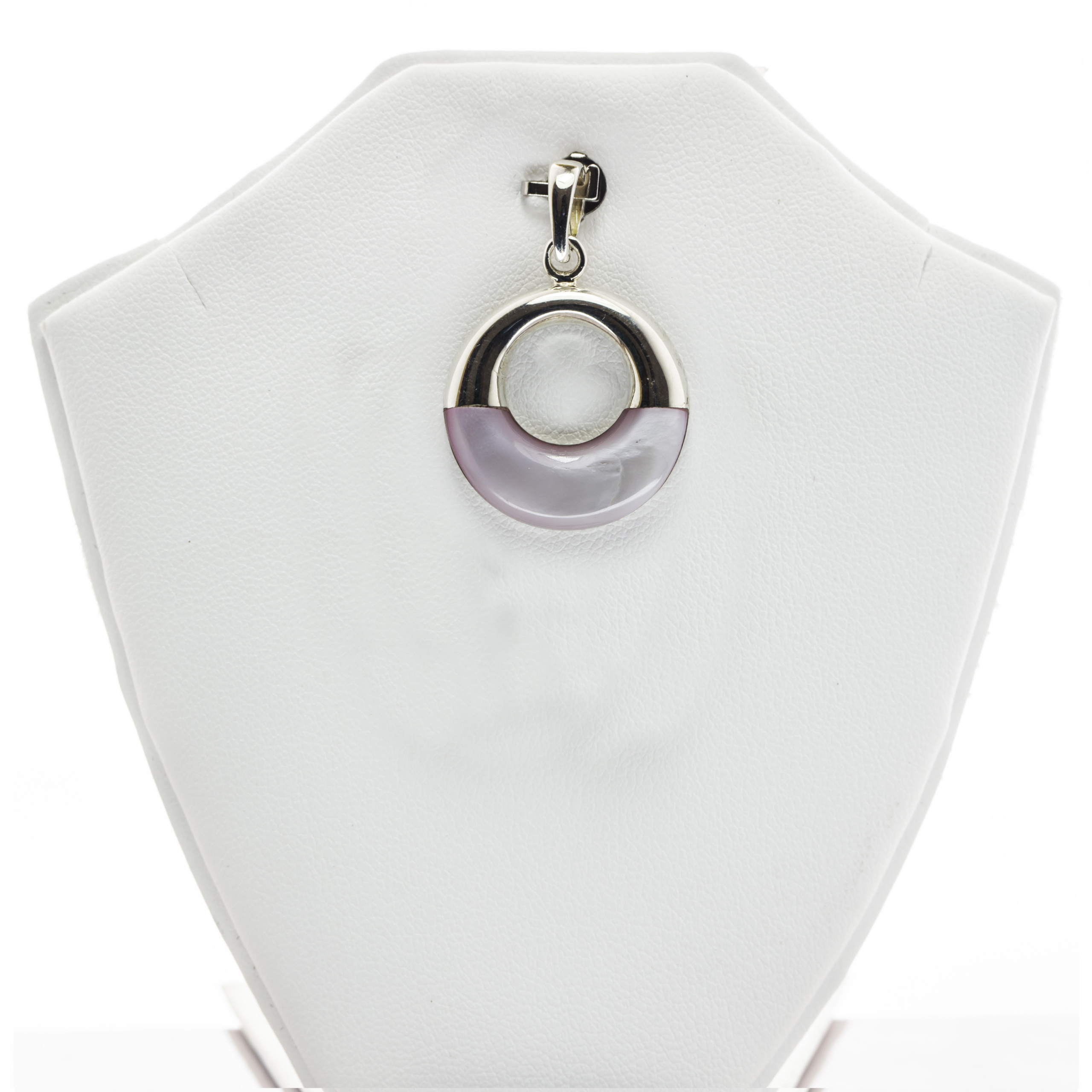 Circular Engraved Pink Mother of Pearl Fine Silver Pendant