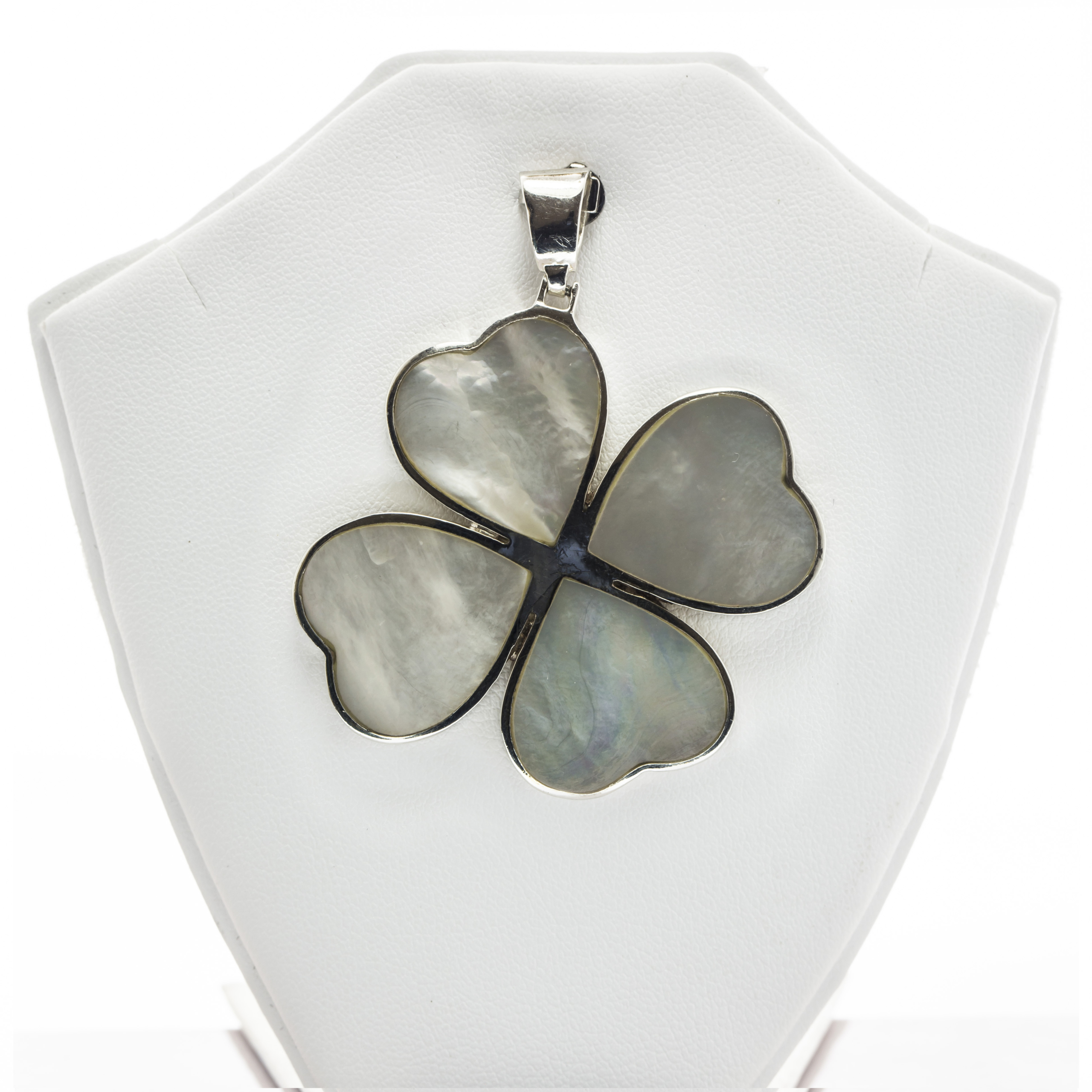 Big Flower Engraved Mother of Pearl Fine Silver Pendant