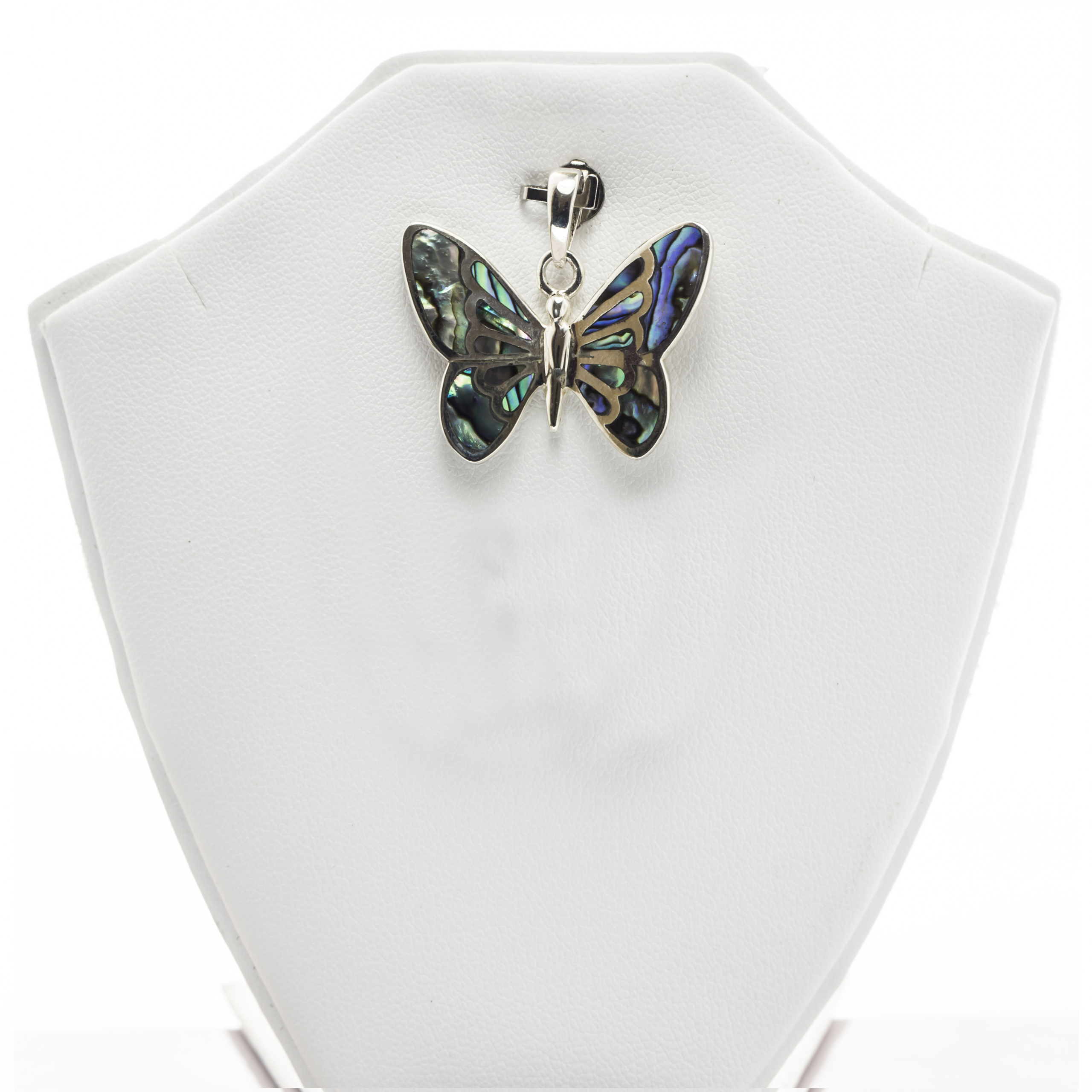 Full Butterfly Engraved Abalone Shell Fine Silver Pendant