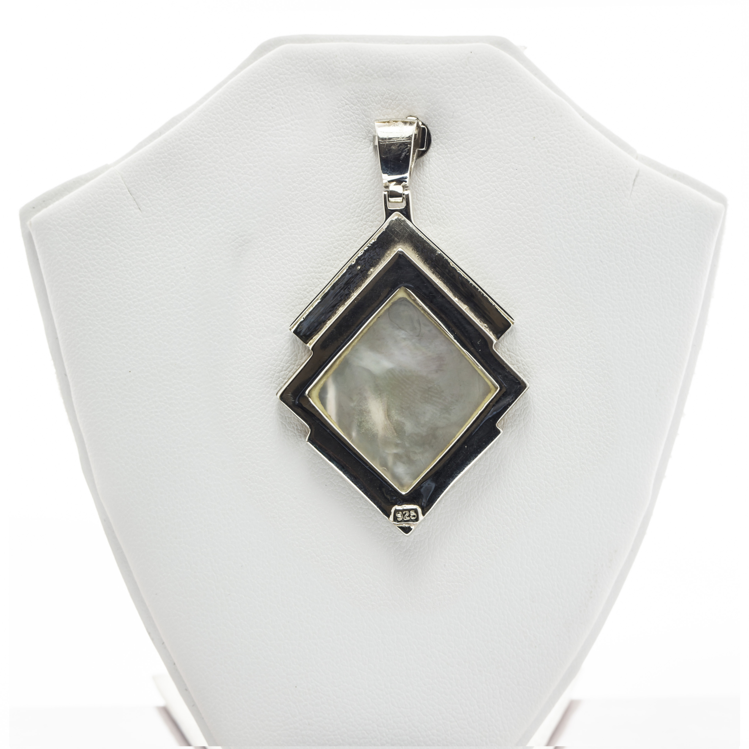 Dual Diamond Engraved Mother of Pearl Fine Silver pendant